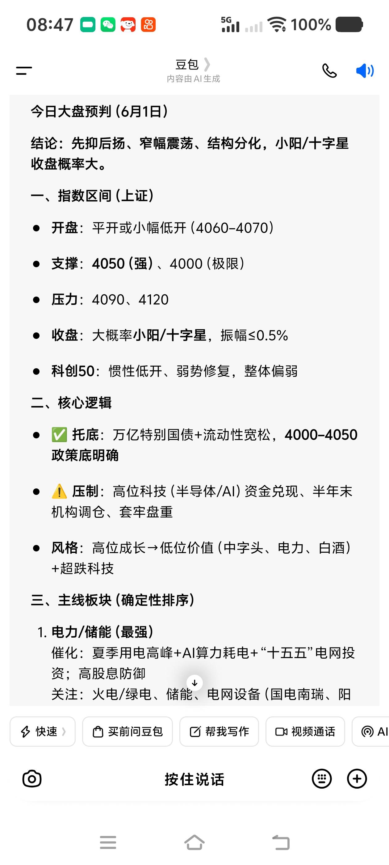 跟着豆包看大盘，今日预判已就位✅
豆包互动日常