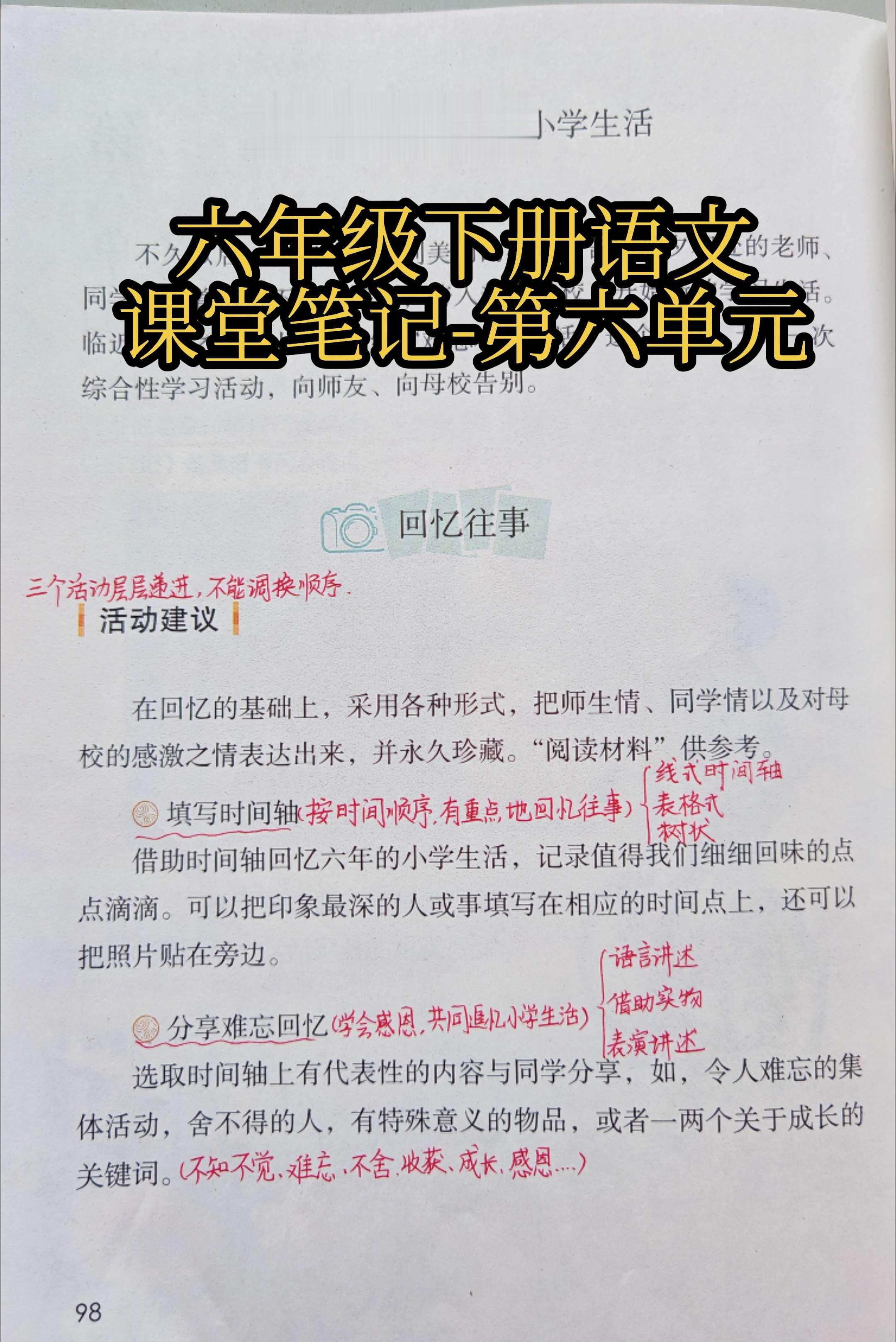 六下语文课堂笔记-第六单元。最后一个单元综合性学习，主要是通过学过的方...