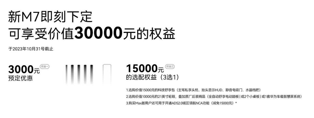 问界新M7首销的33000权益虽然结束了
但新的权益依旧很有吸引力，总的就少了3