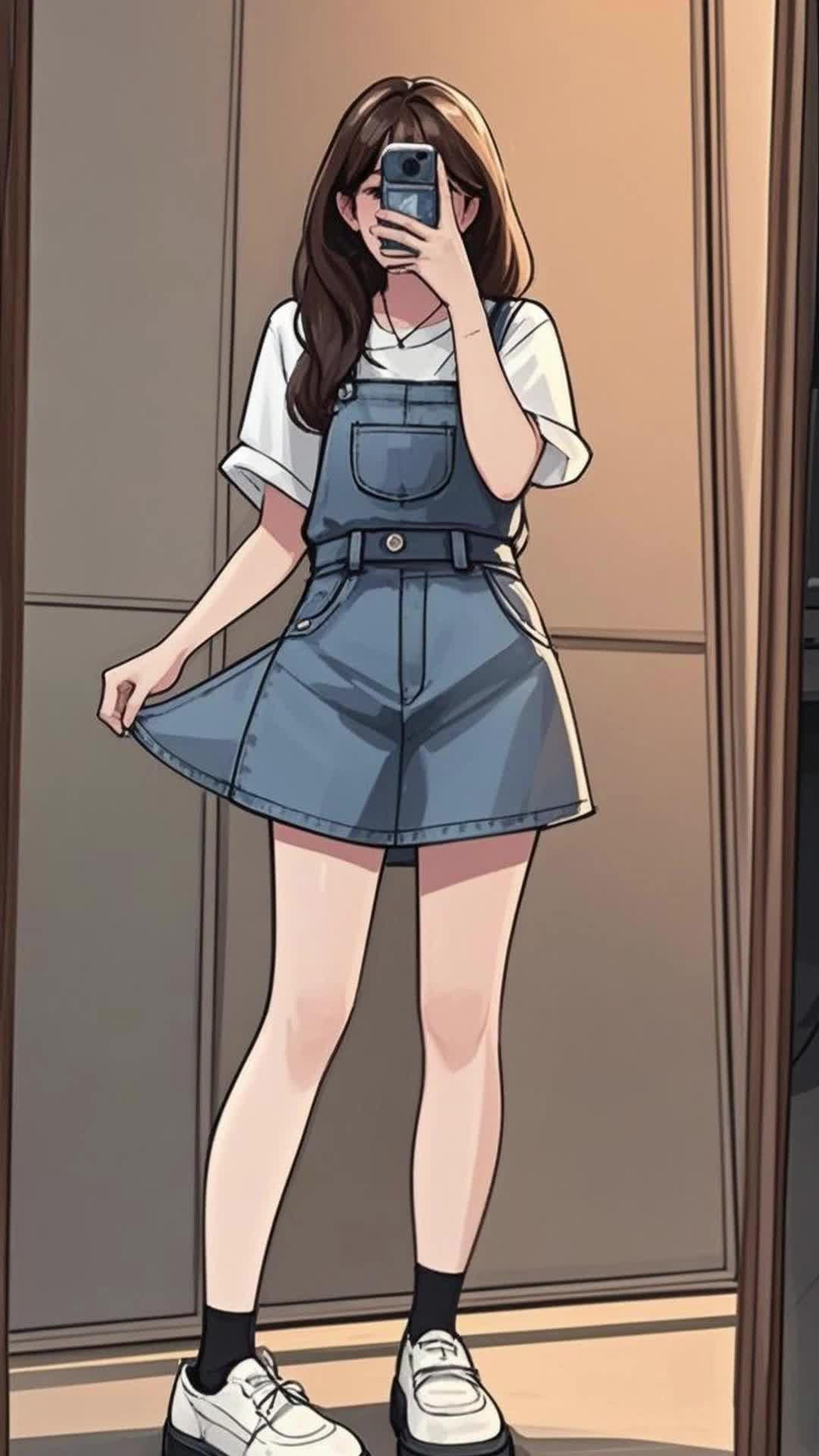 牛仔裙 背带裙两件套 减龄显瘦穿搭 牛仔背带裙