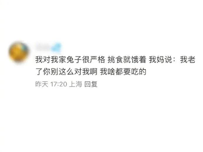 卑微又务实的妈妈：真到你养我那天，我保证比兔子表现好。我就当荒野求生，能提供能量