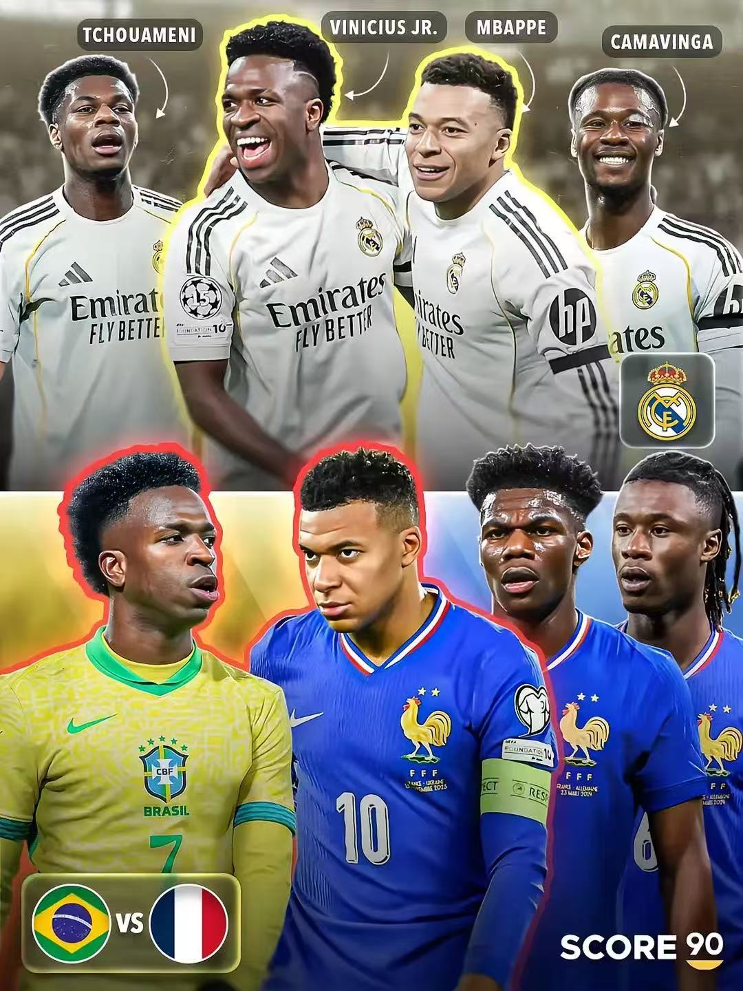 姆巴佩1:0维尼修斯！在凌晨结束的友谊赛中，姆巴佩带领十人法国队2-1战胜巴西队