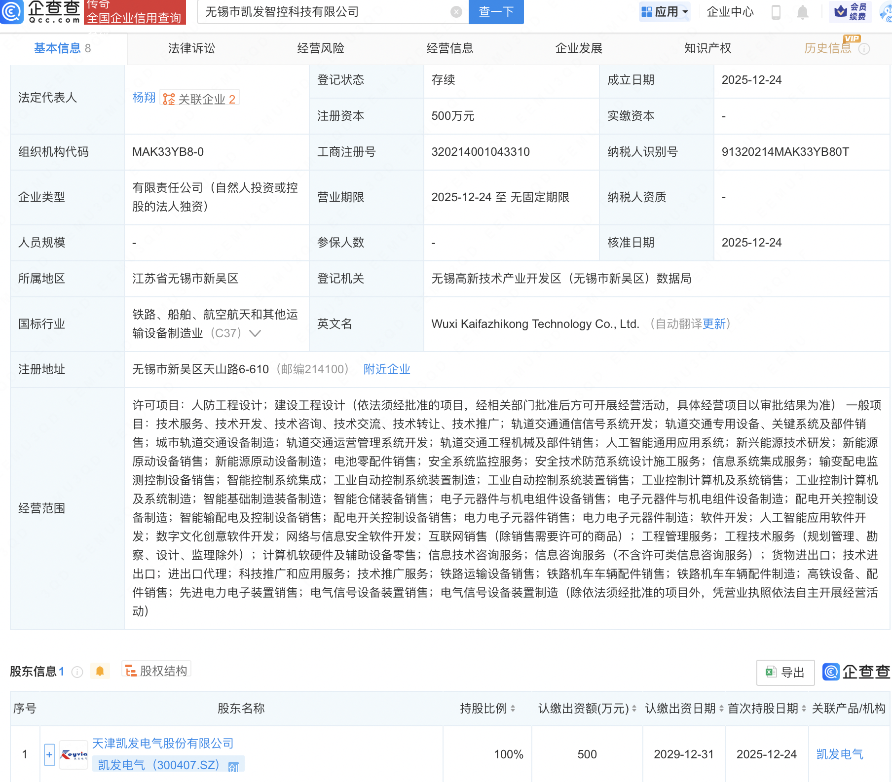 凯发电气成立智控科技公司，含AI相关业务