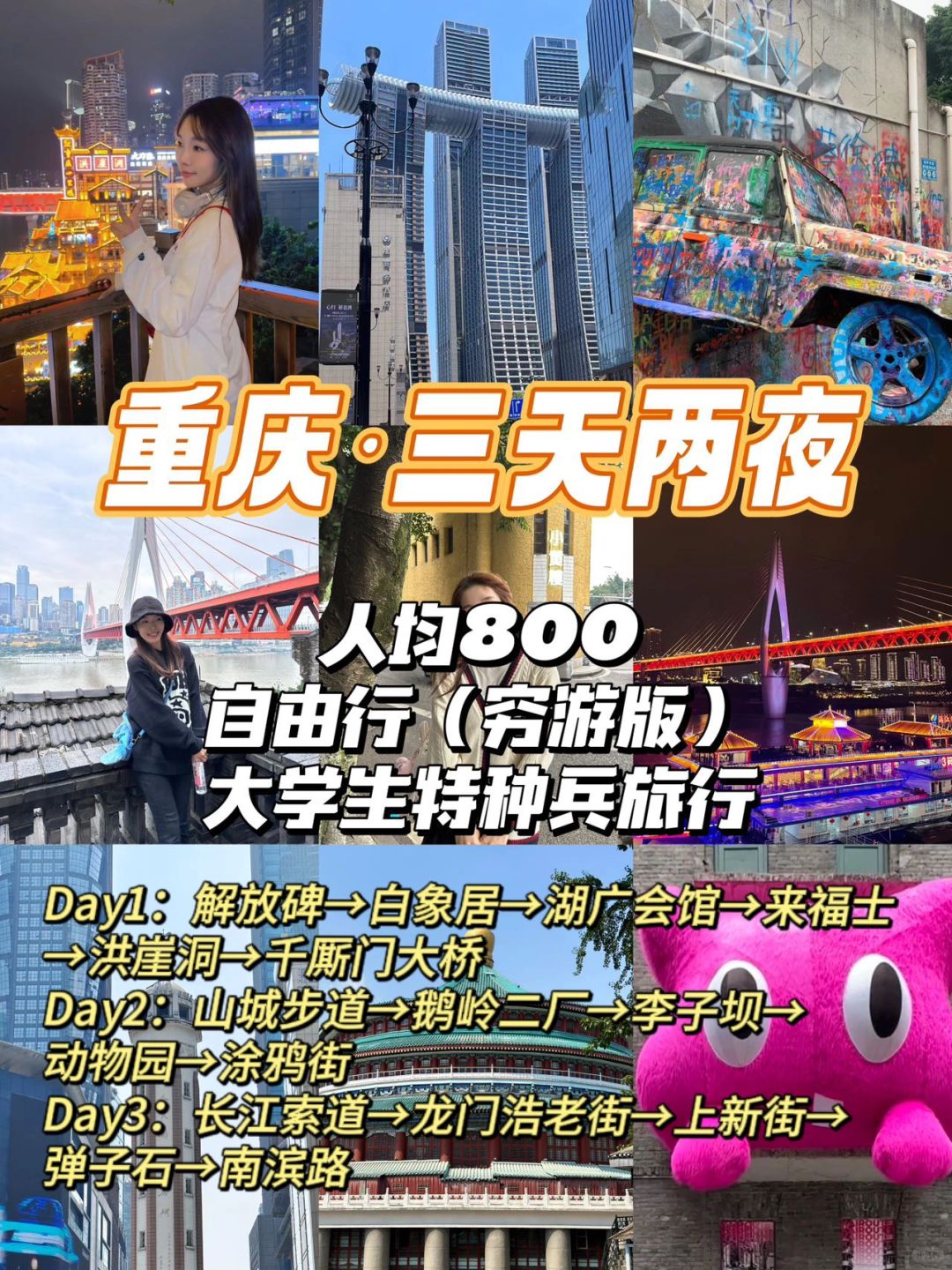重庆三日自由行➡️大学生800块穷游版