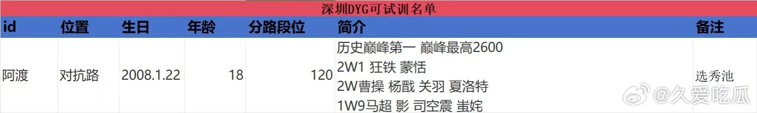 DYG可试训名单 