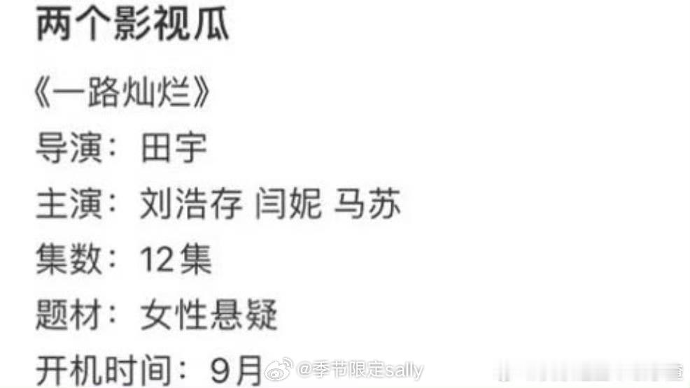 🍉12集悬疑剧《一路灿烂》：刘浩存、闫妮、马苏导演：田宇《承欢记》 ​​​