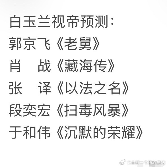 2026白玉兰提名名单预测这个名单还是最靠谱的 