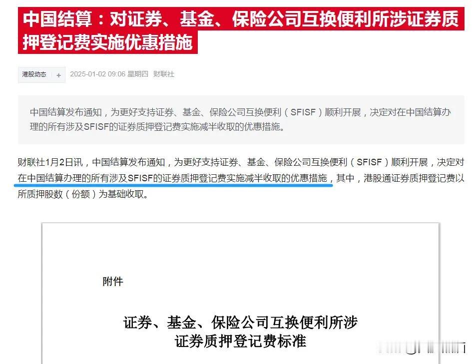 A股为了开门红，又释放好消息了！
今天早间中国结算宣布对证券、基金、保险公司互换