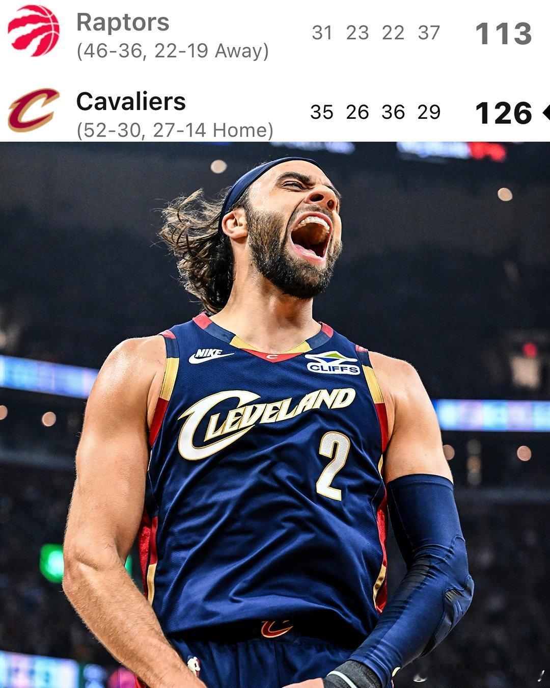 这是季后赛揭幕战！骑士126:113击败猛龙，拿下首战，系列赛大比分1-0领先。