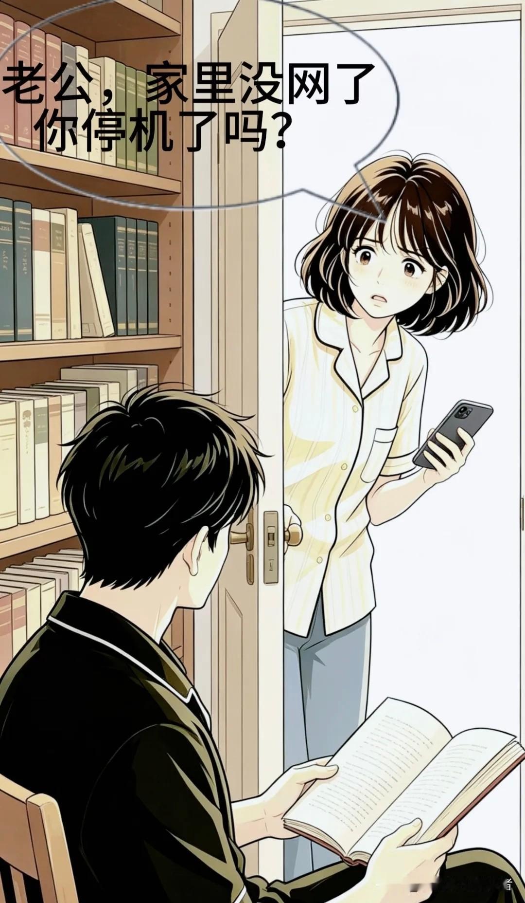 趣味漫画：老婆问我家里为啥没网了，我给她讲了个陆游的故事夫妻日常漫画