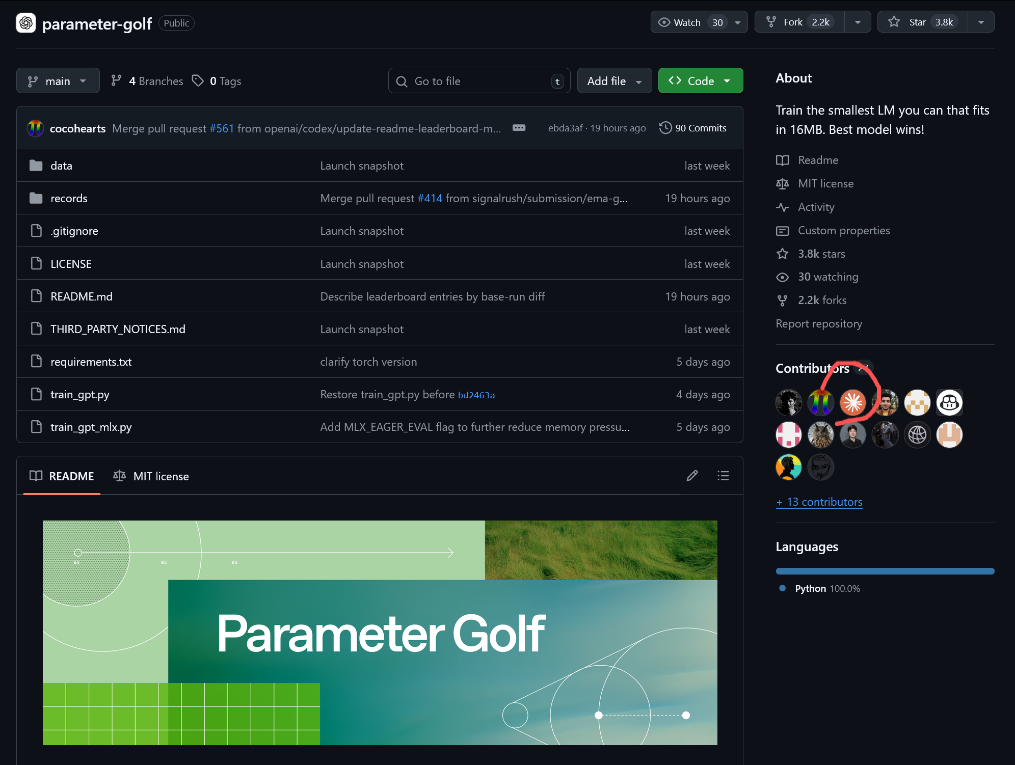 OpenAI 最新的开源代码库 parameter-golf ，开发者里clau