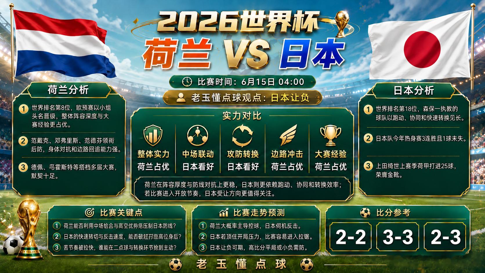 小玉前瞻希望对你有所帮助、荷兰vs日本这场，我认为很多人容易陷入一个误区——只看