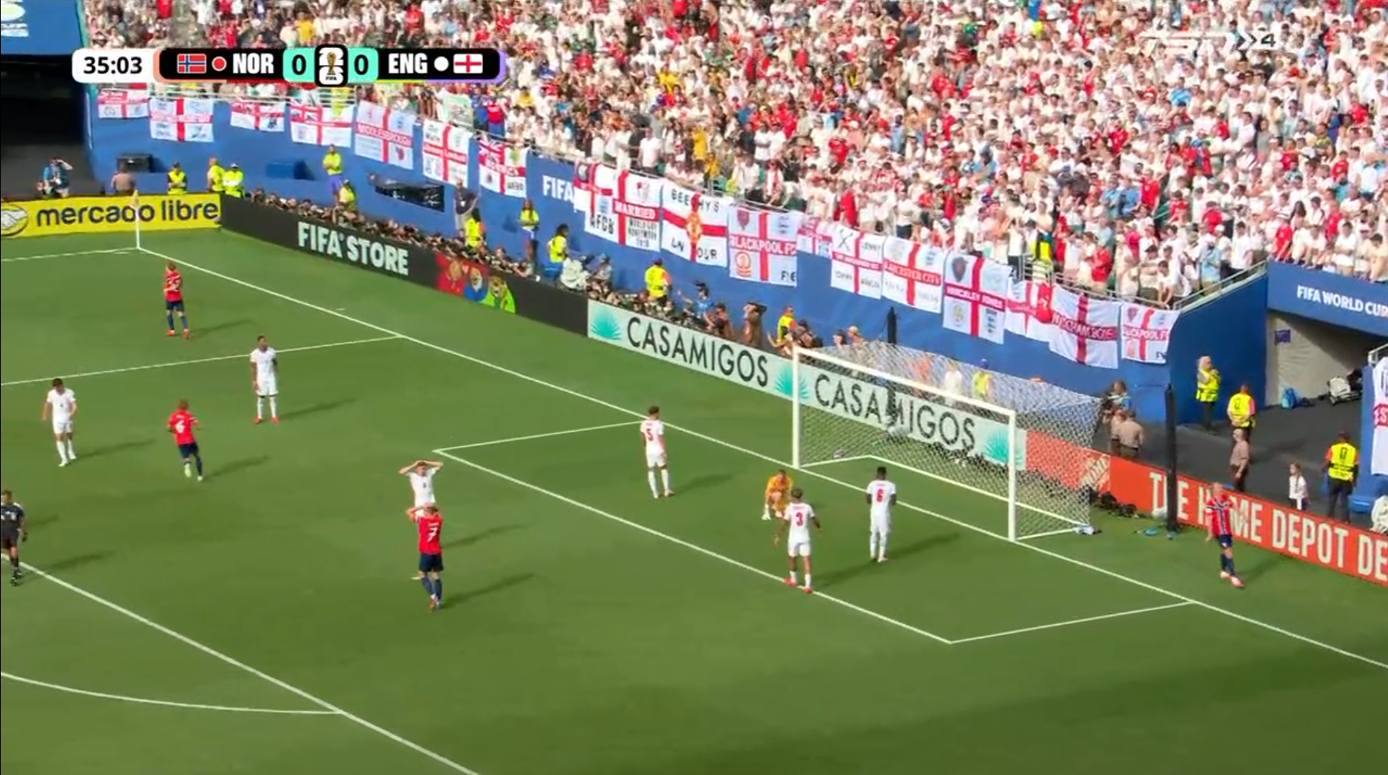 2026国际足联世界杯 8强英格兰对阵挪威BO1，35分钟，挪威率先进球！ HO