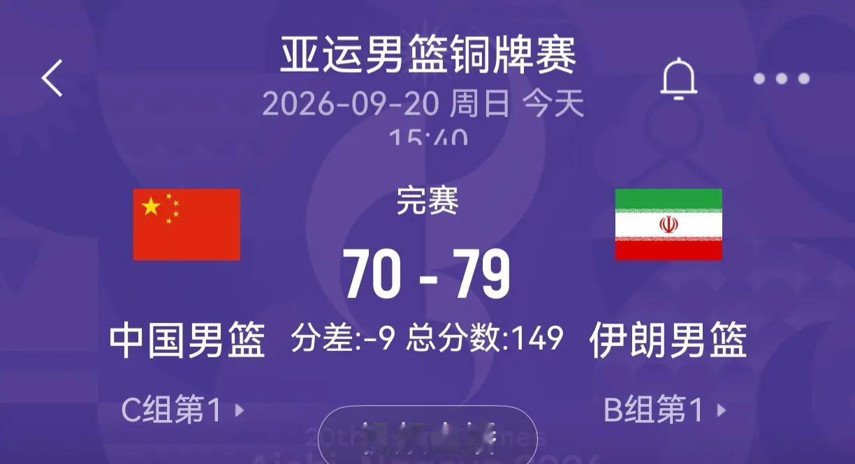 【耻辱落幕！亚运男篮70-79惨败伊朗无缘铜牌，首发集体隐身、三分冰凉暴露终极软