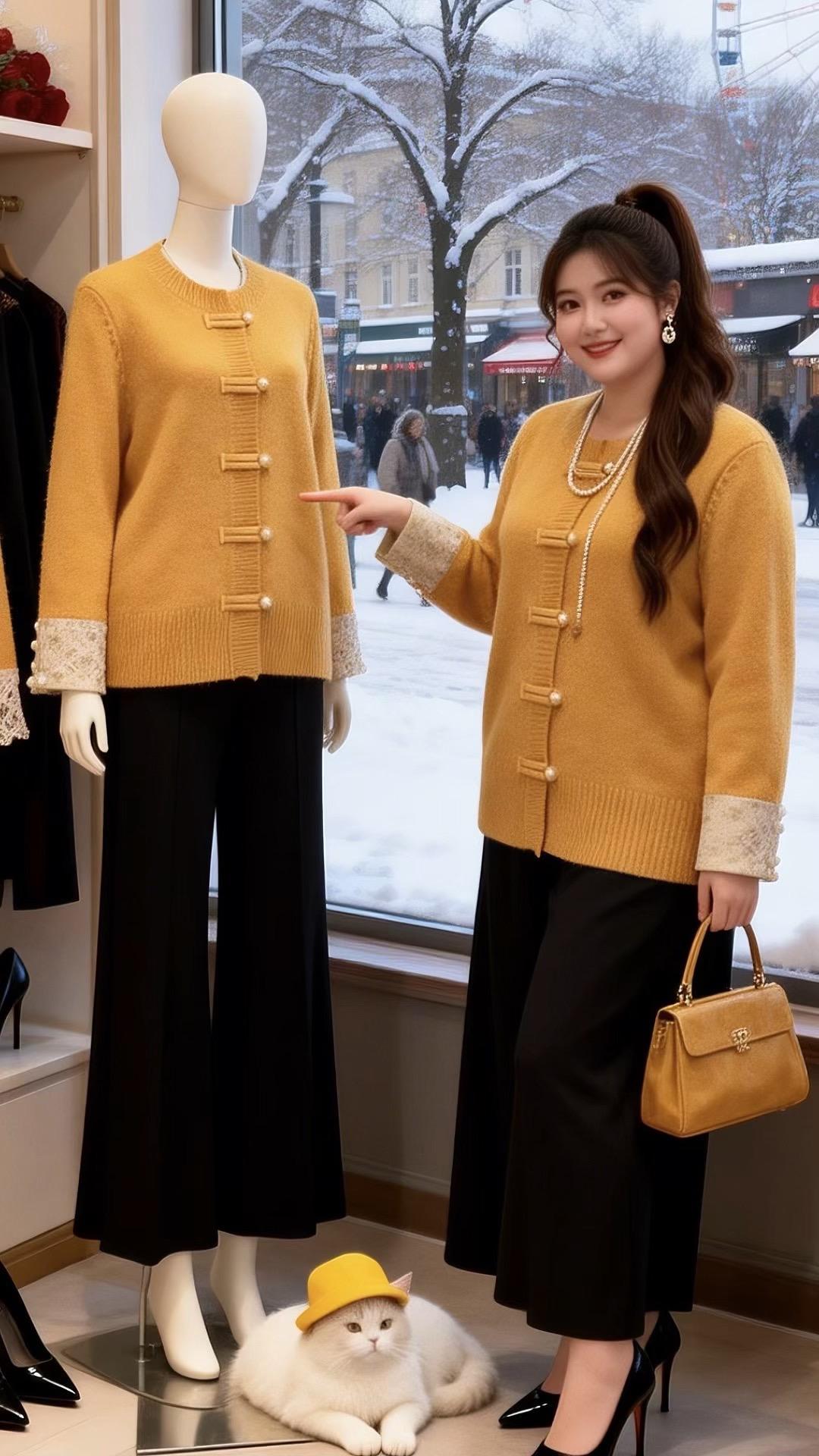 大码女装毛衣穿搭 高级感穿搭  当我找到了适合的穿搭脱下外套也体面的秋冬内搭