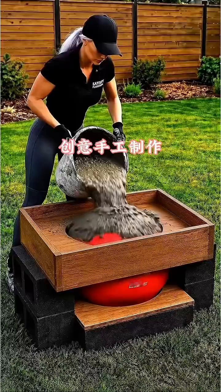 创意手工制作。
鬼才的创意。
谁能想得到美女竟然斜放原木支架，接着用电动螺丝刀打