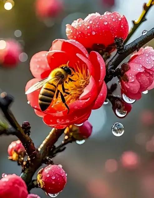 方圆天地，为头条联友对联：
昨夜春风穿旧巷，
今晨细雨润桃花。