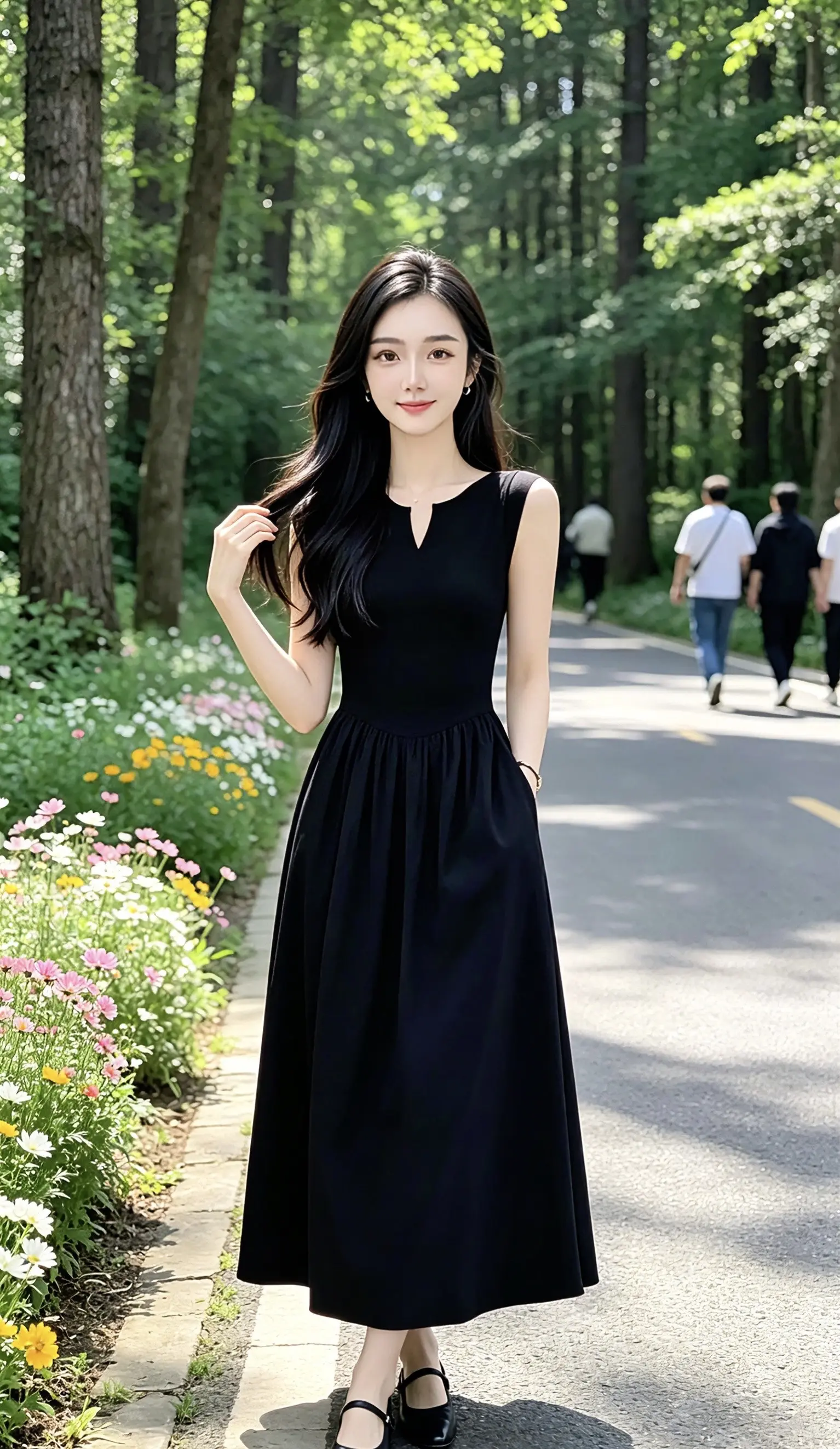 赫本风收腰显瘦长裙 小黑裙谁穿谁好看 气质黑色无袖连衣裙