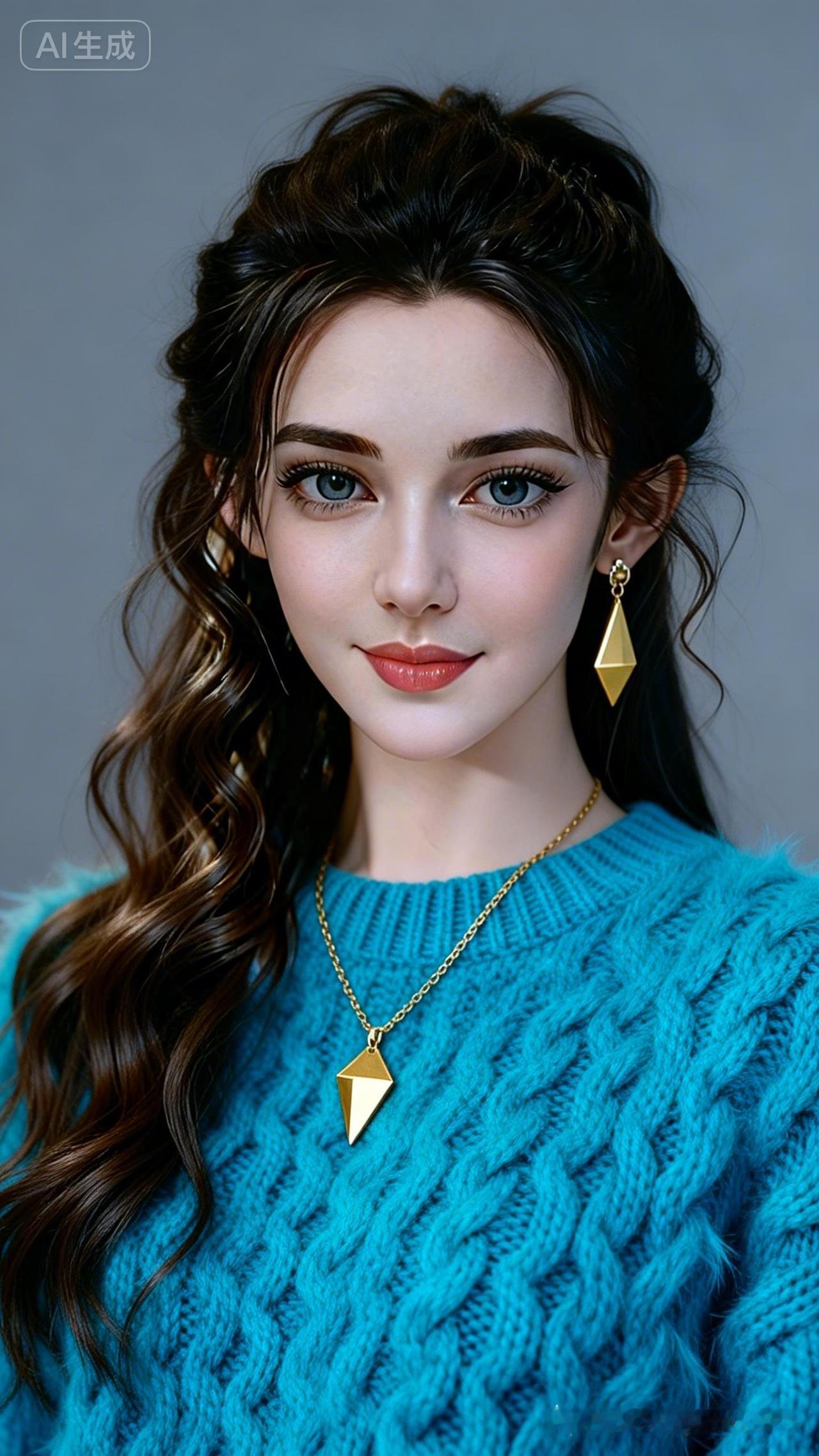 复古风穿搭指南：蓝色毛衣+金色项链，优雅又迷人！