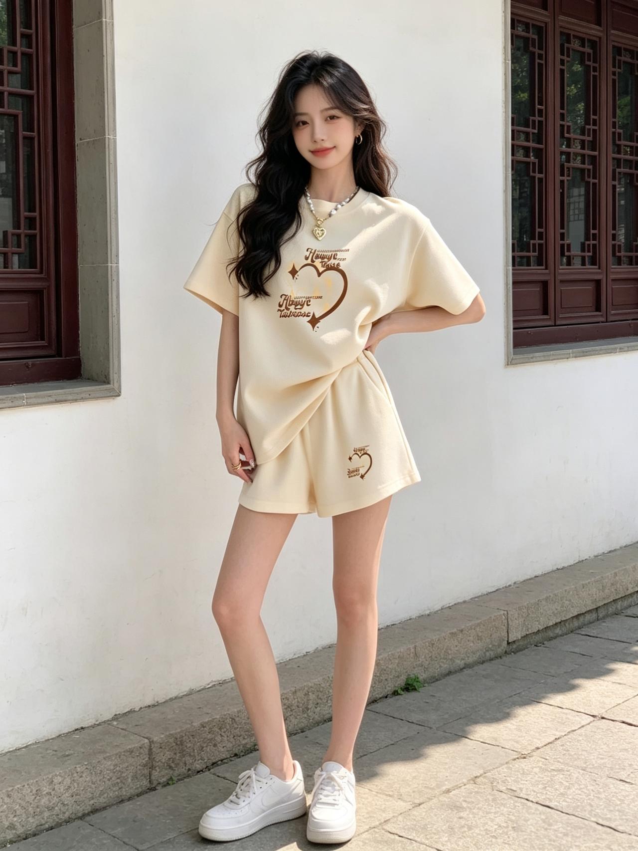 奶油黄爱心套装太甜啦，阳光洒在身上的瞬间，连心情都变得软糯又治愈！
