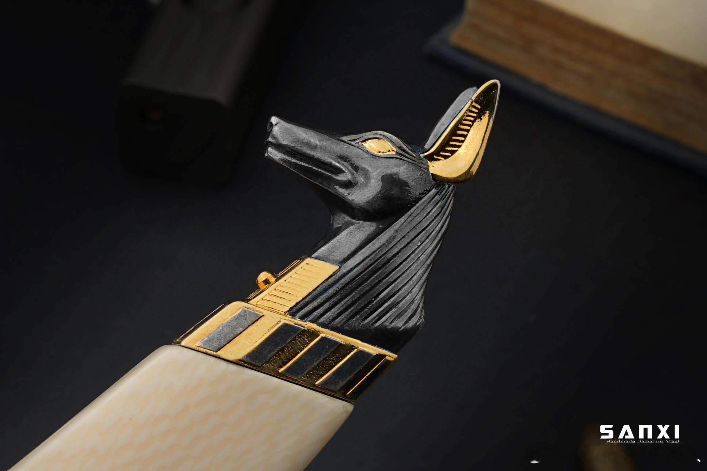 刀具控 阿努比斯大马小猎，埃及主题作品，铜地鎏24k真金，复古打磨，迫不及待的要