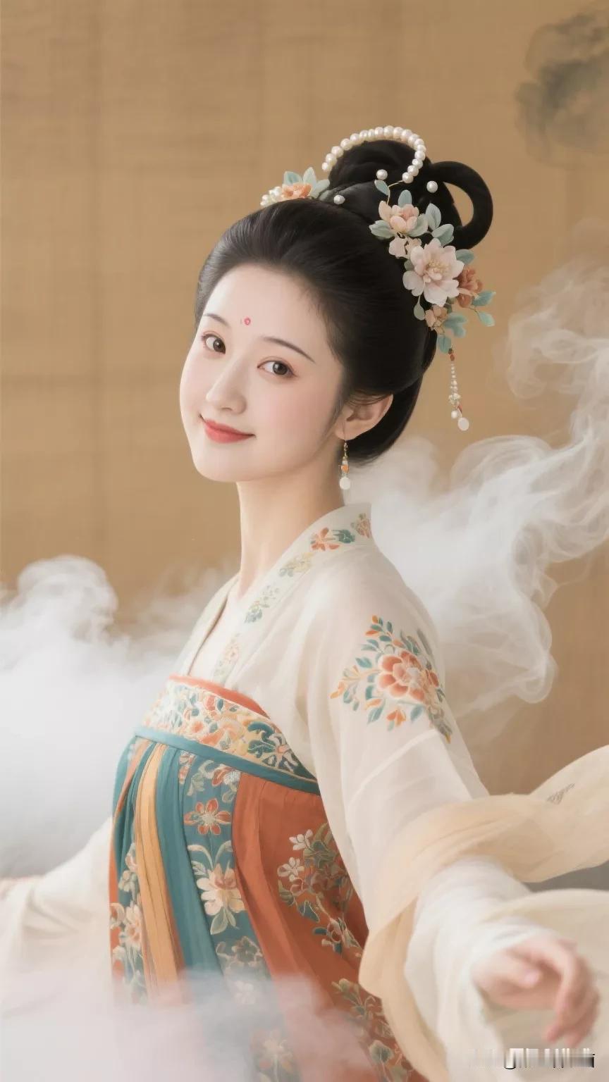 古风美人，云雾缭绕，韵味十足。张立启原创书画AI作品古仕女发髻集锦首发第537期