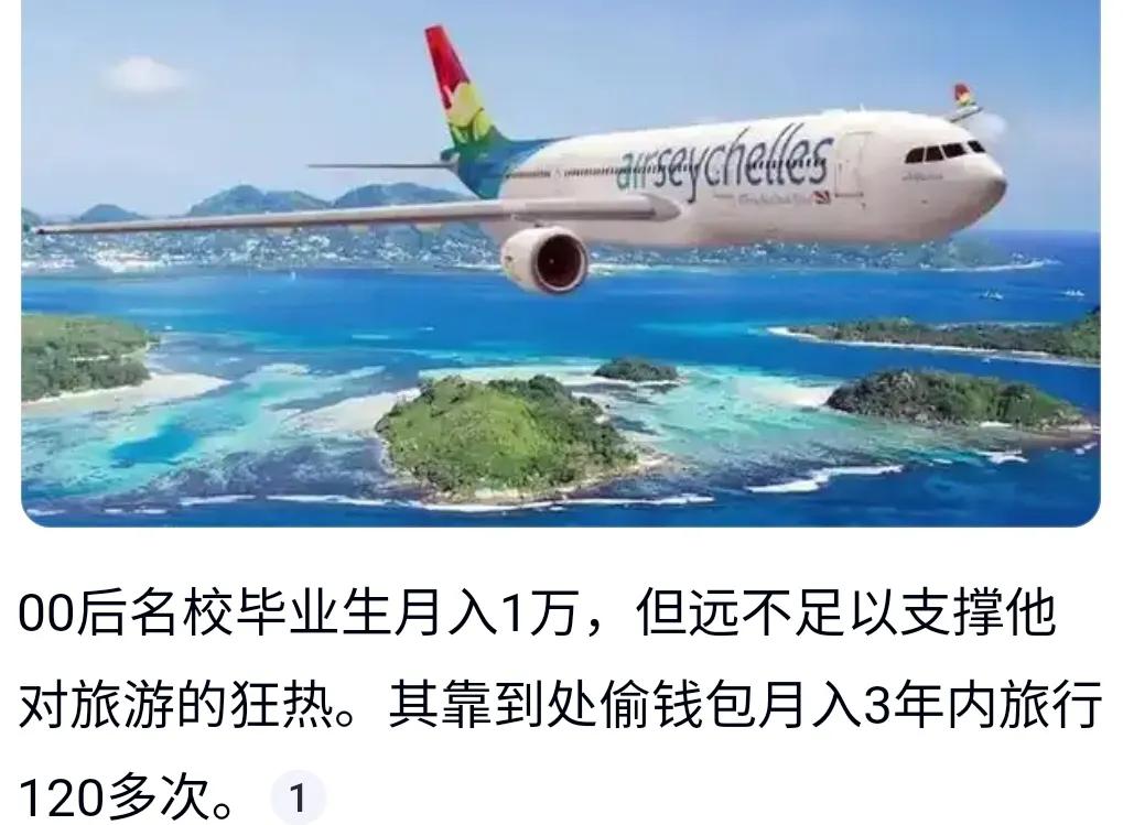 刚听个八卦：零零后大学生热衷旅行，工资不够，于是靠偷人家钱包凑路费。
偷得还不少
