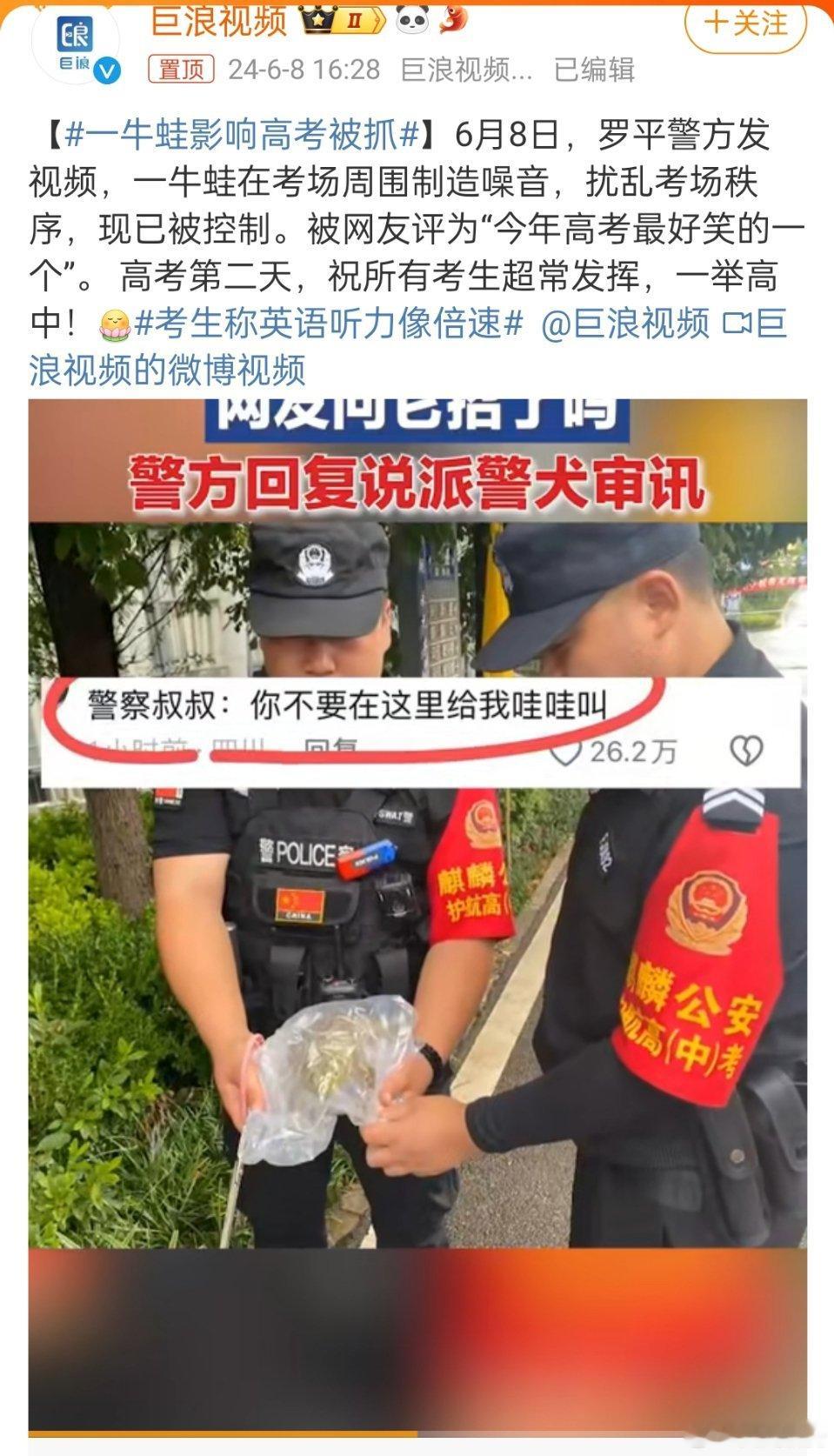 #一牛蛙影响高考被抓#牛蛙：蛙生很短，不叫一下，怎么成网红[doge] ​​​