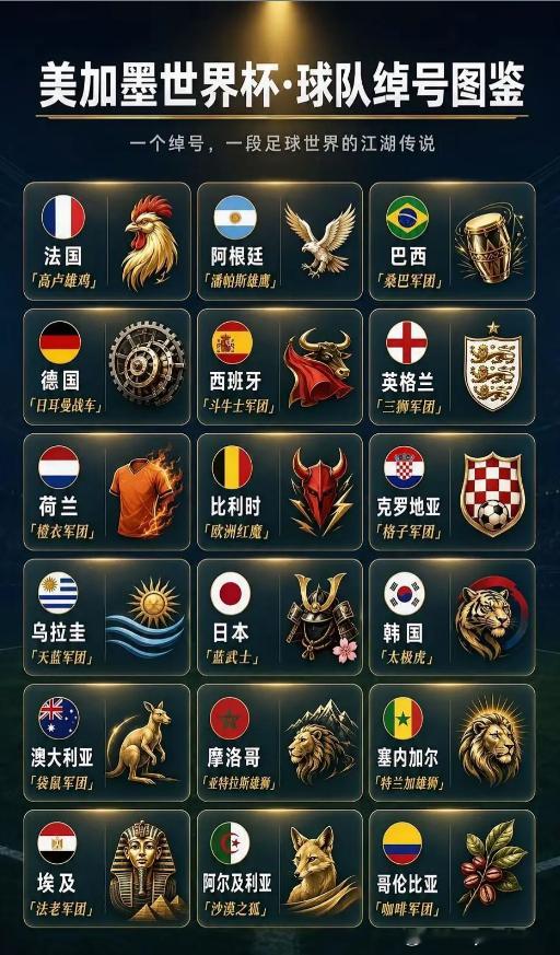 球迷整理的世界杯各大国家球队绰号，咱们国足的绰号是啥呢？ 世界杯