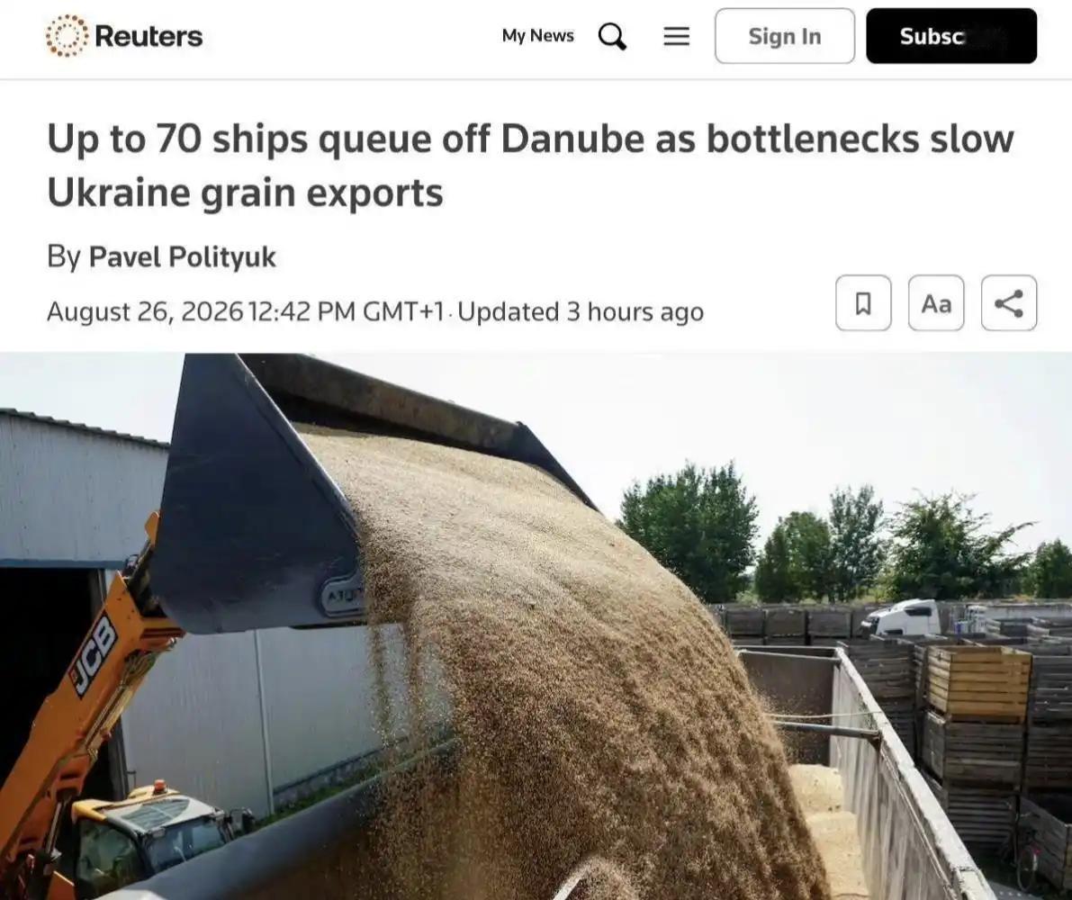 路透社报道称，由于俄军不间断的攻击，在敖德萨靠近多瑙河河口处有70艘船只被困，无