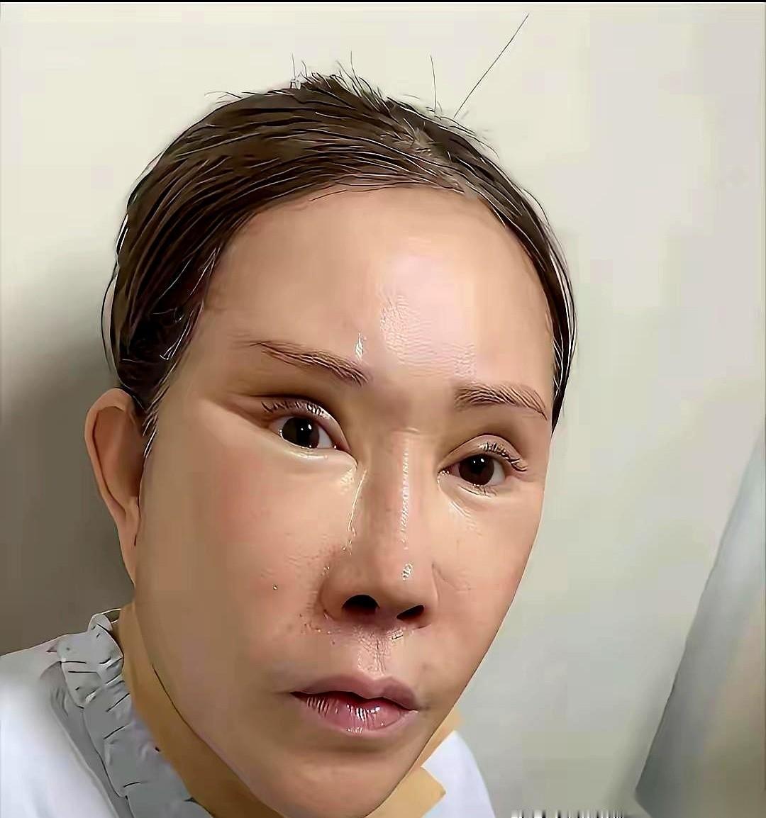 花钱买罪受，说的就是这事儿。
网上一张大妈的照片火了。好好的双眼皮，愣是被美容院