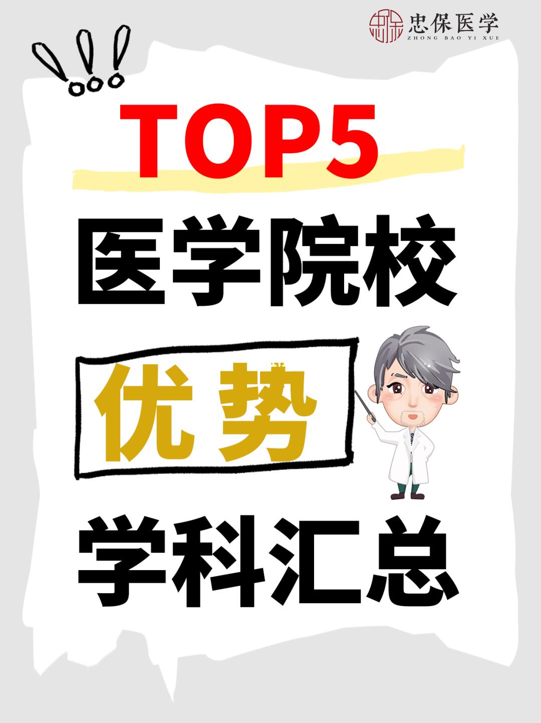 TOP5医学院校优势学科汇总！