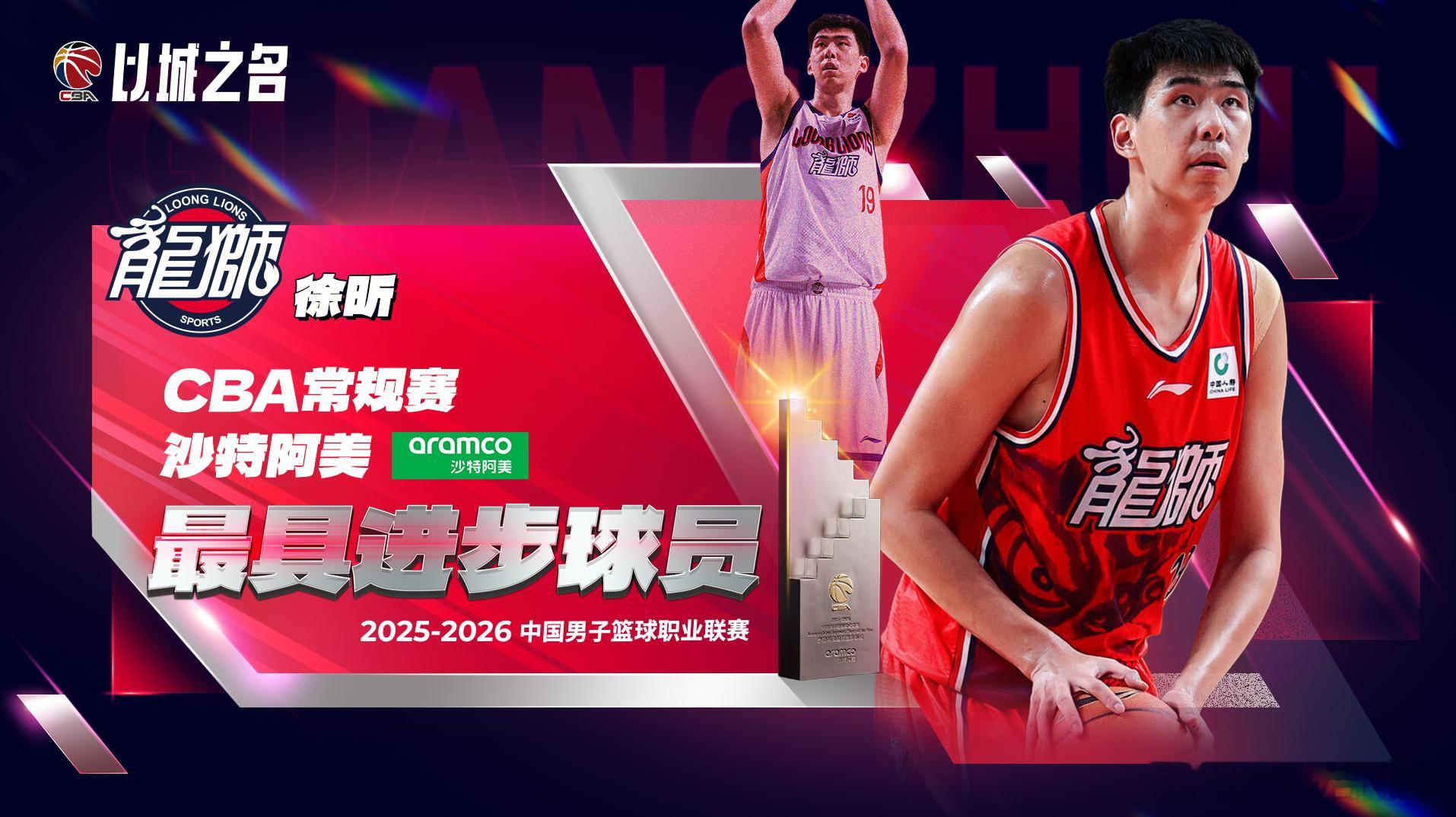 加盟龙狮男篮的首个赛季，徐昕就荣膺CBA最快进步球员奖项（最具进步球员）。他上赛