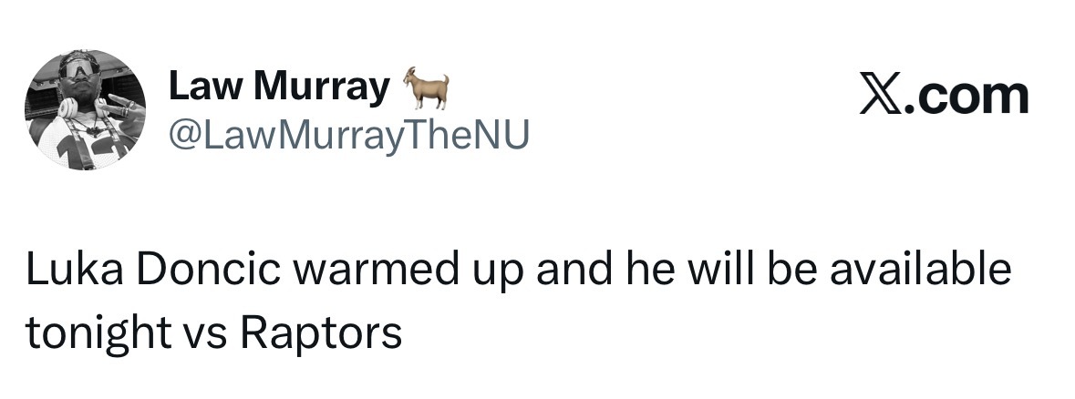 东契奇热身完毕，今日出战。 