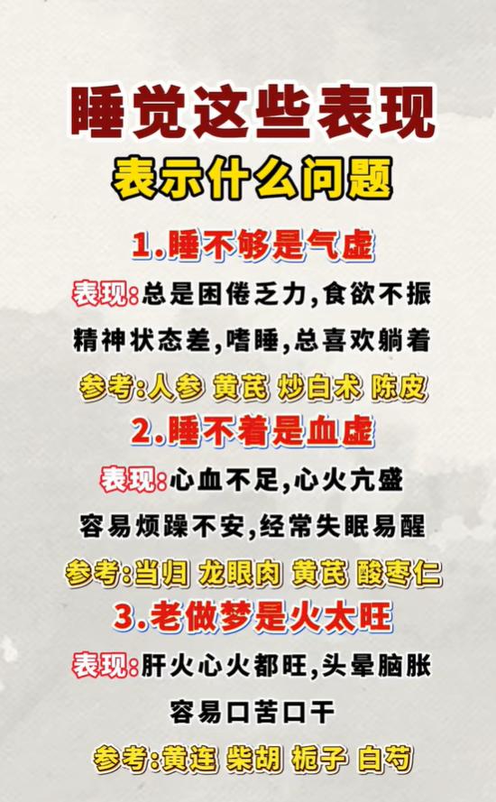 从睡眠状态辨证：气虚嗜睡、血虚失眠、火旺多梦