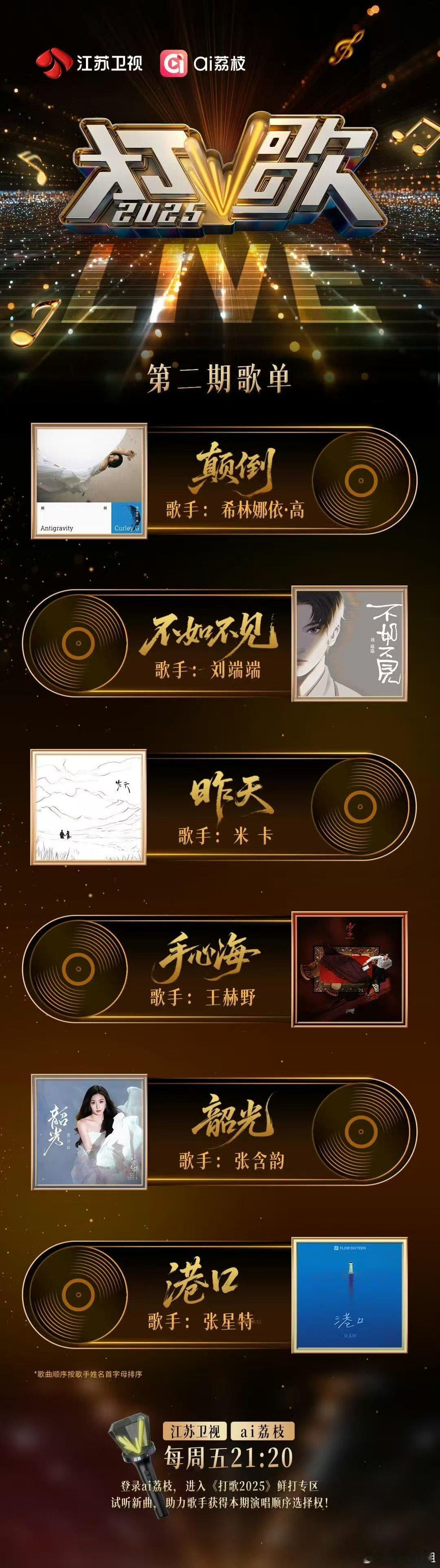 《打歌2025》第二期阵容歌单🈶希林娜依高《颠倒》刘端端《不如不见》米卡《昨天
