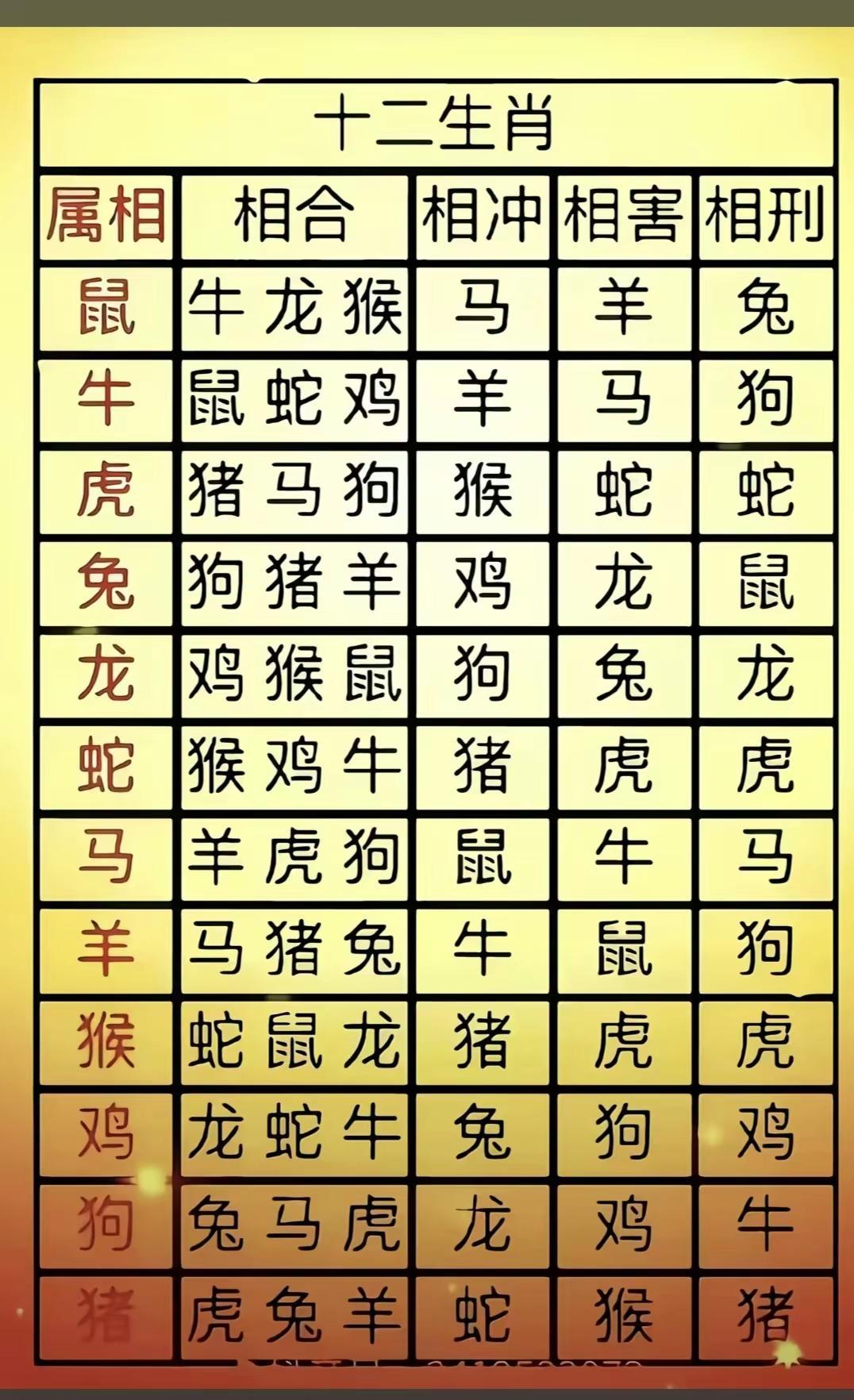 十二生肖相生相克表