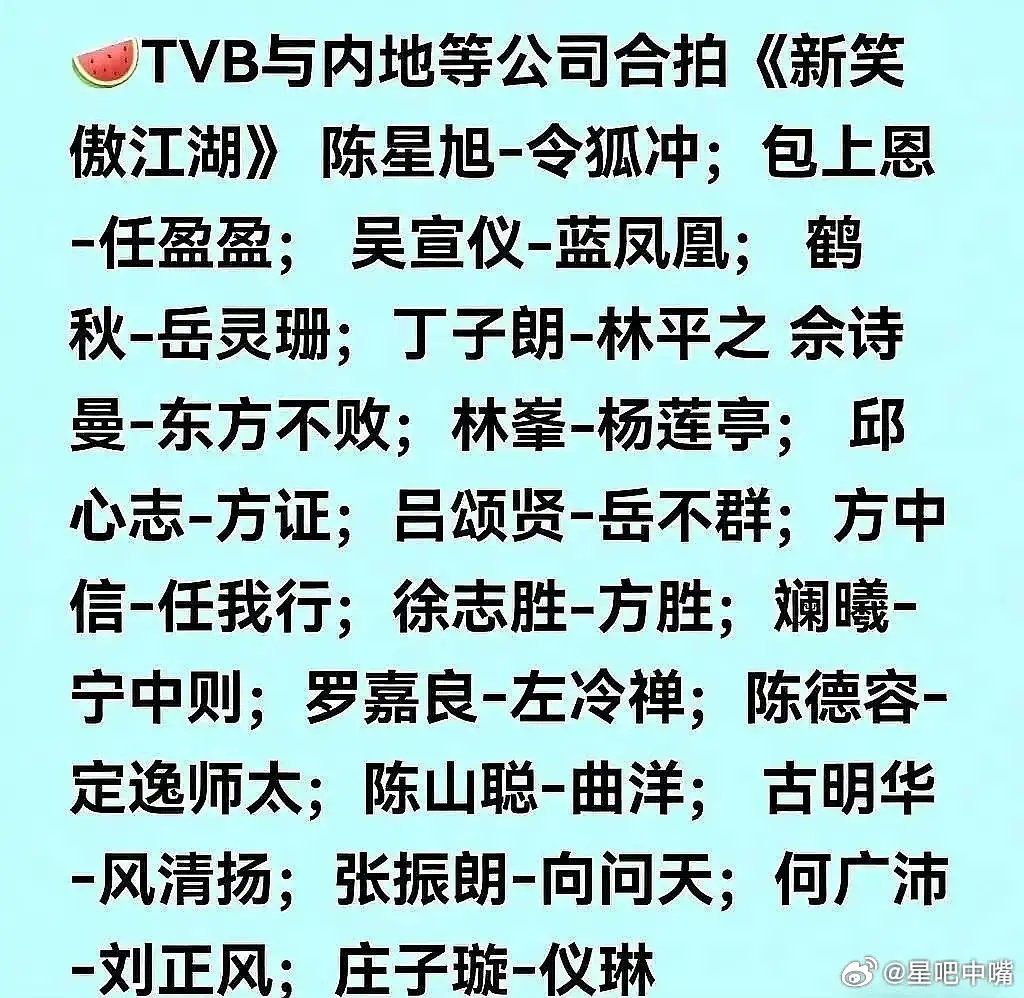 新笑傲江湖 吃瓜🍉TVB内地合拍《新笑傲江湖》，确定Q1/Q2开机主演阵容: 