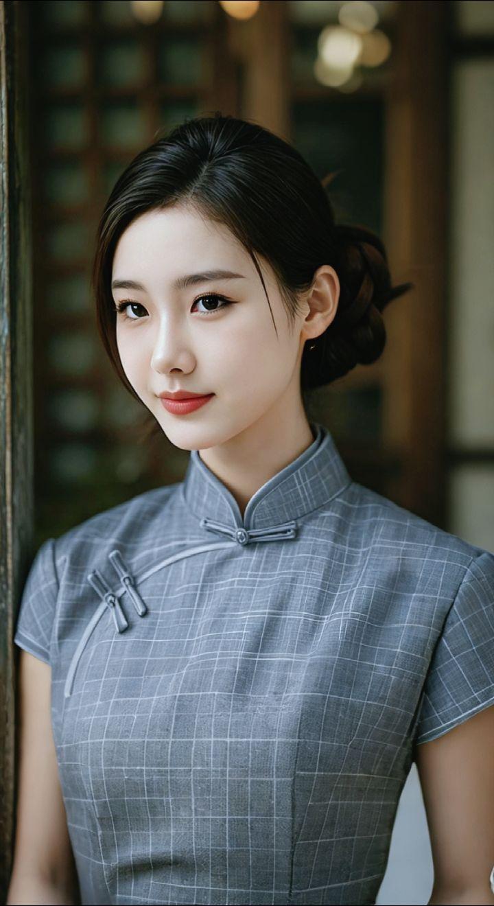 AI扩图 AI灰格旗袍韵