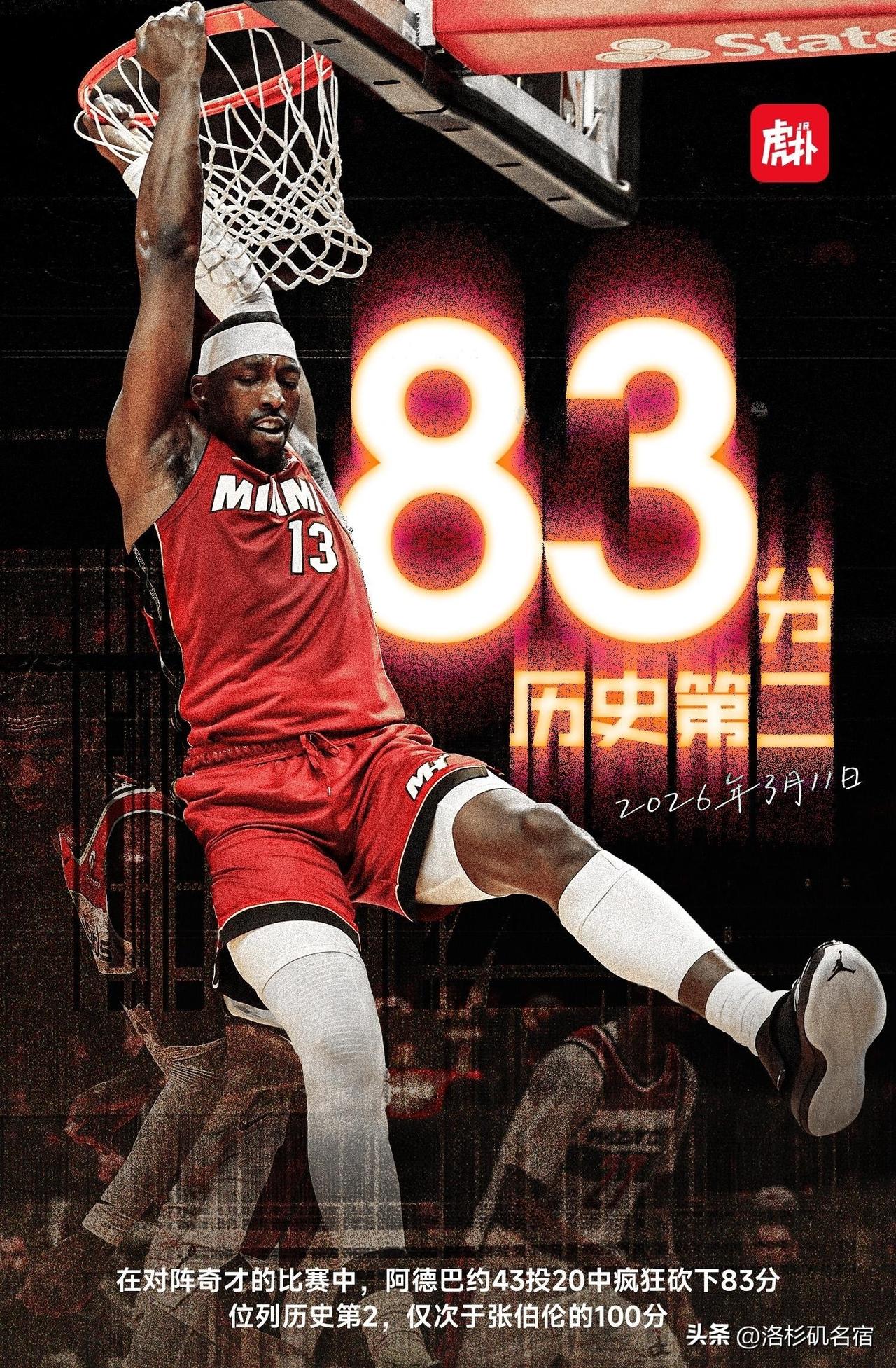 阿德巴约这做点过了，为什么这么说呢，咱们来简单聊聊这事。
首先阿德巴约拿下83分