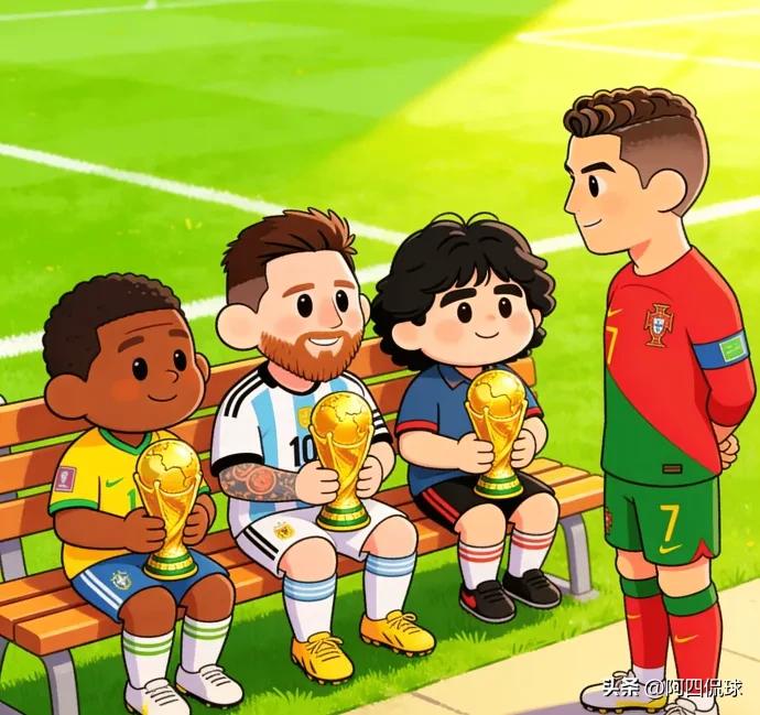 不懂就问，葡萄牙球王C罗走过来，拿过三次世界杯冠军的“球王”贝利，分别拿过一次冠
