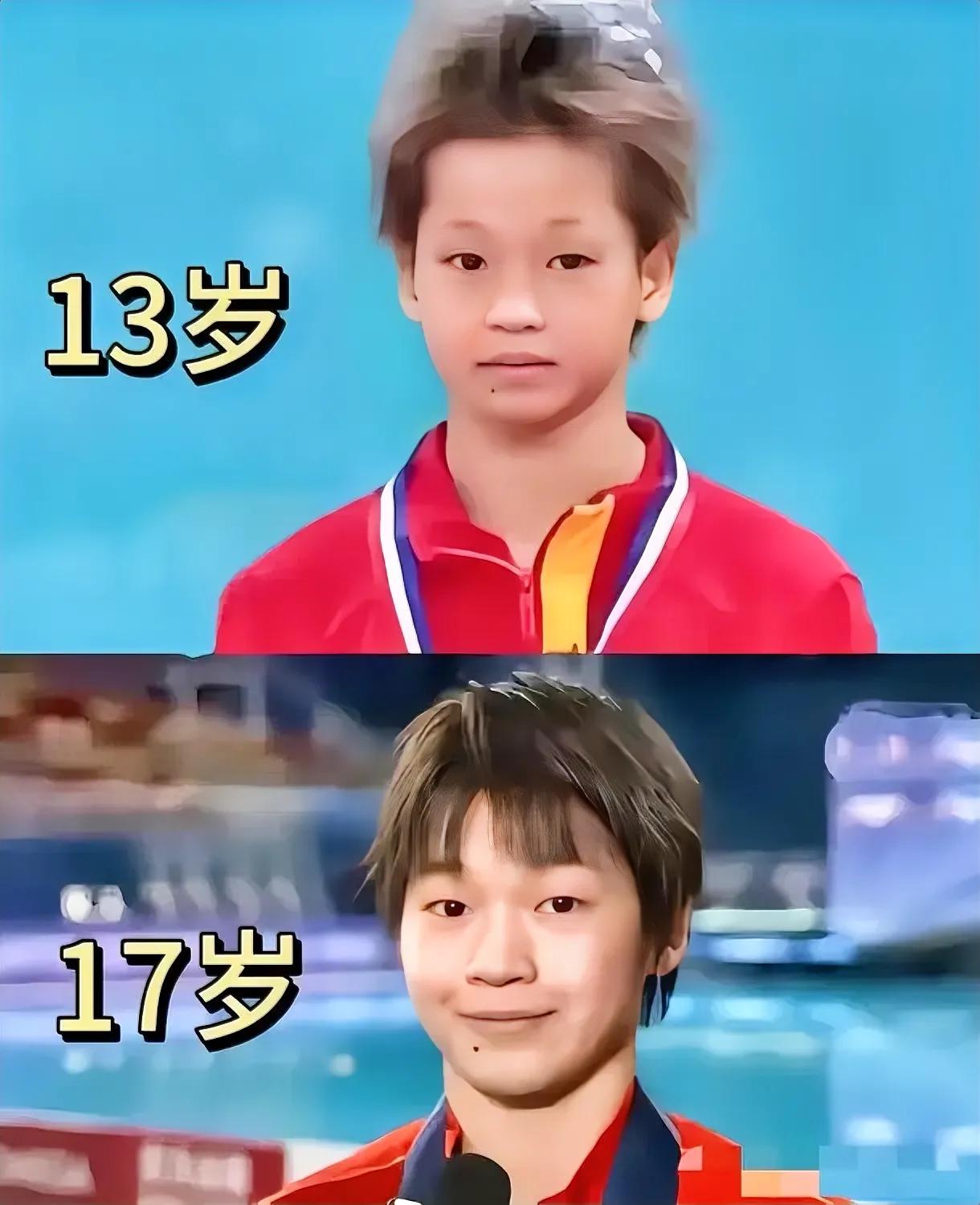 从一个小小的“黄毛丫头”到现在蝉联奥运三金，短短几年时间，全红婵发生了质的飞跃。