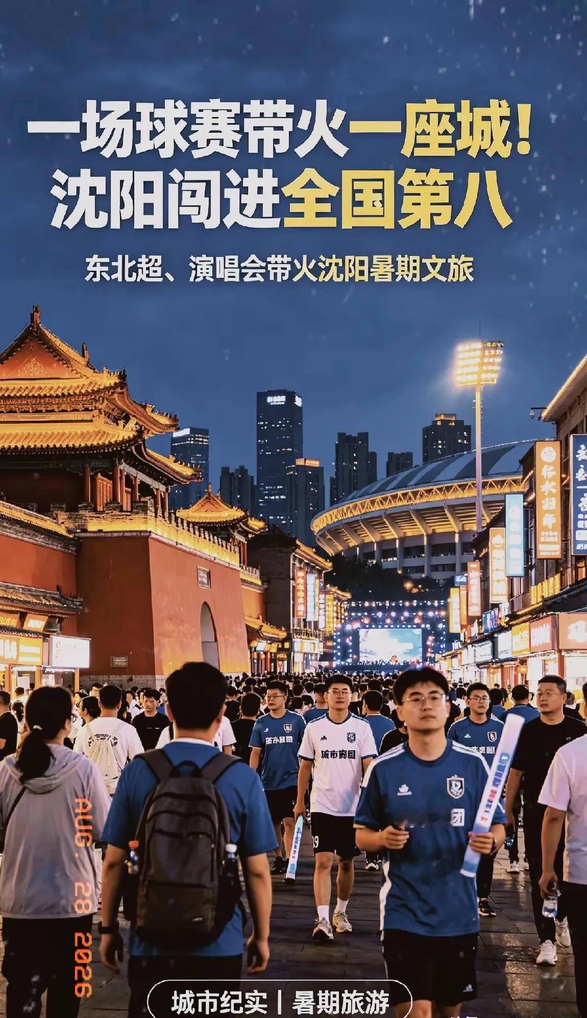 恭喜沈阳！一场球赛带火一座城！沈阳闯进全国赛事文旅热门目的地第八名。
 
当绿茵