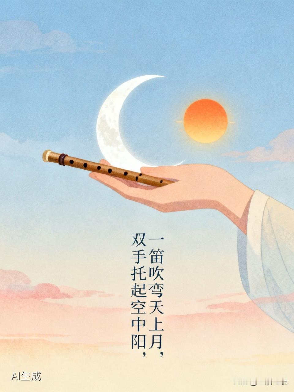 “一笛吹弯天上月，双手托起空中阳”，这诗句有种豪迈大气之感。就像姆巴佩进球后吹笛