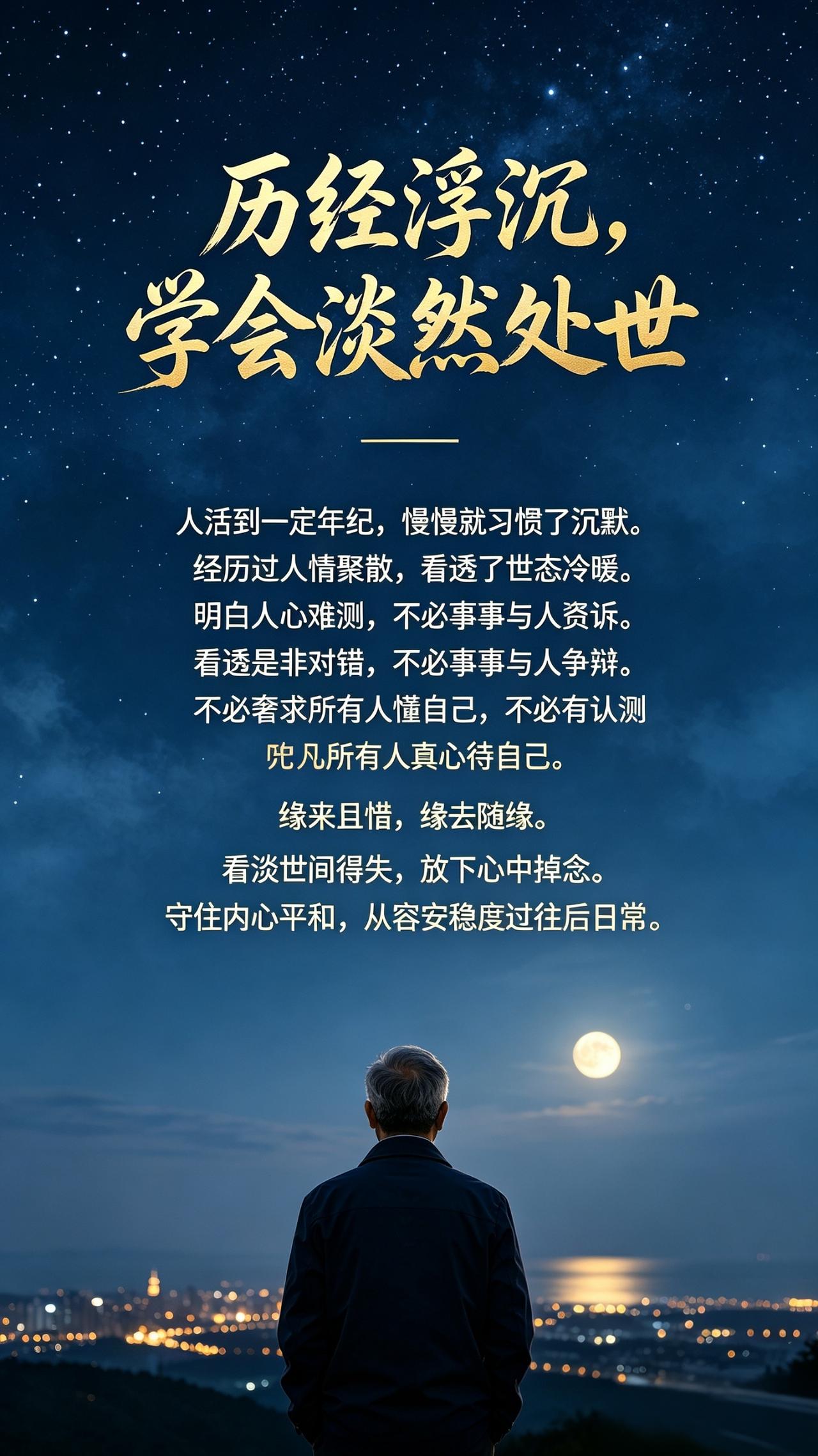 历经风雨才懂得沉默是成熟，看淡人情得失，学会坦然从容生活
