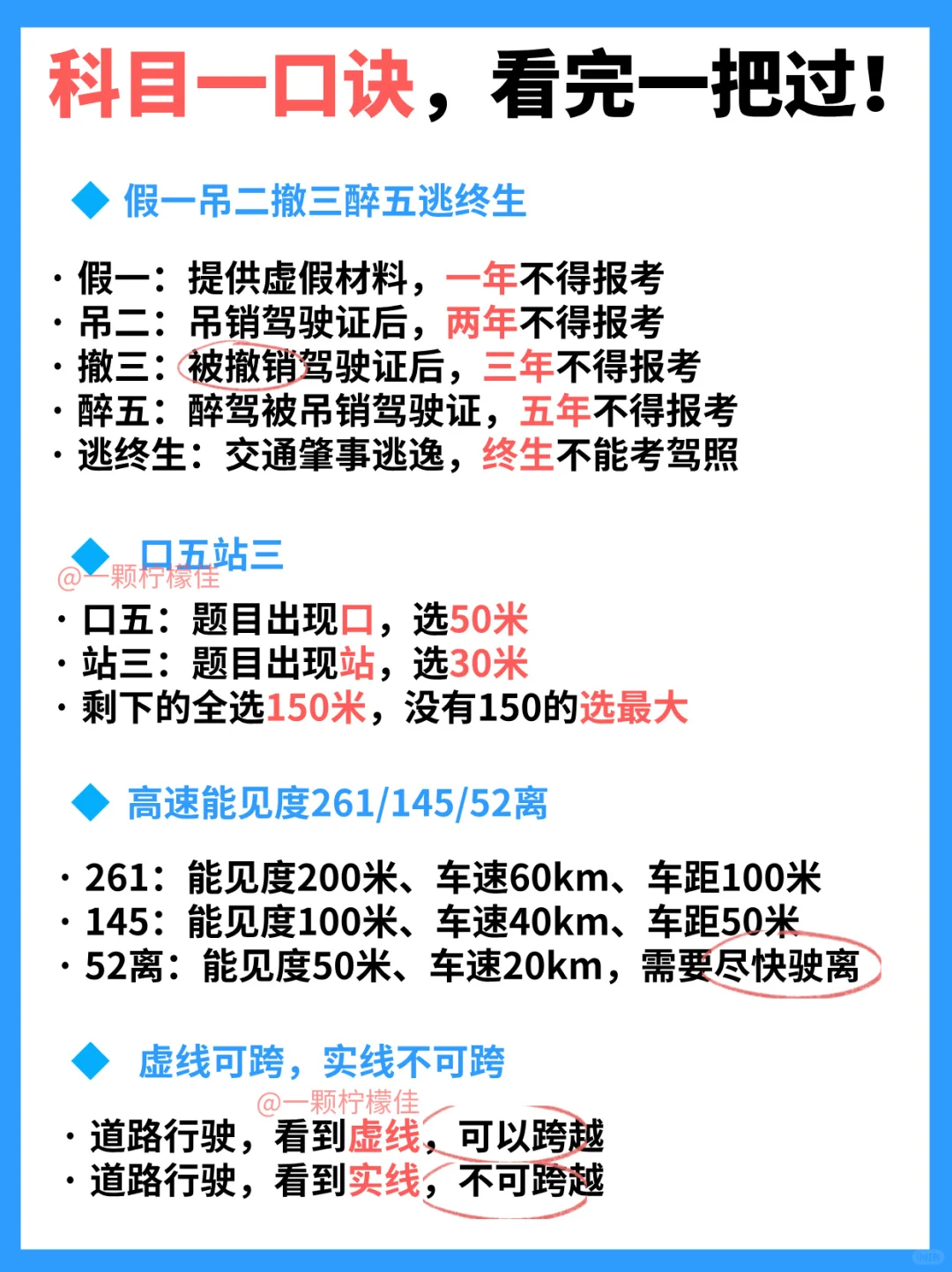 科目一速记口诀看完一把过，真的超有用‼️