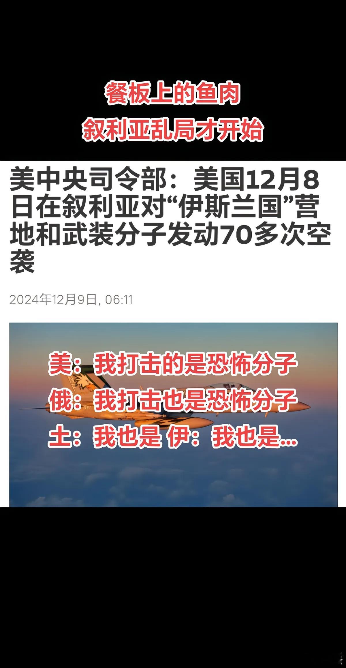 12月8日，美军中央司令部部队对……‘伊斯兰国’及其头目、武装分子和营地发动了数