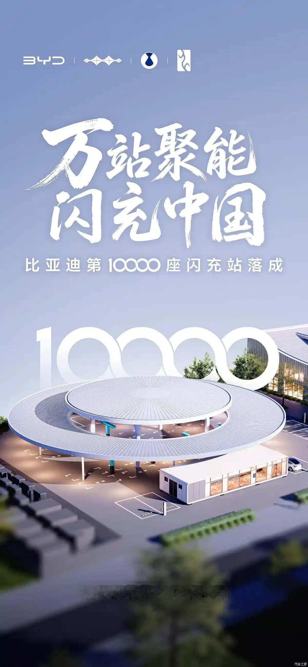 比亚迪第 10000 座闪充站今天在深圳龙华落成。3 月 5 日还是 4239 