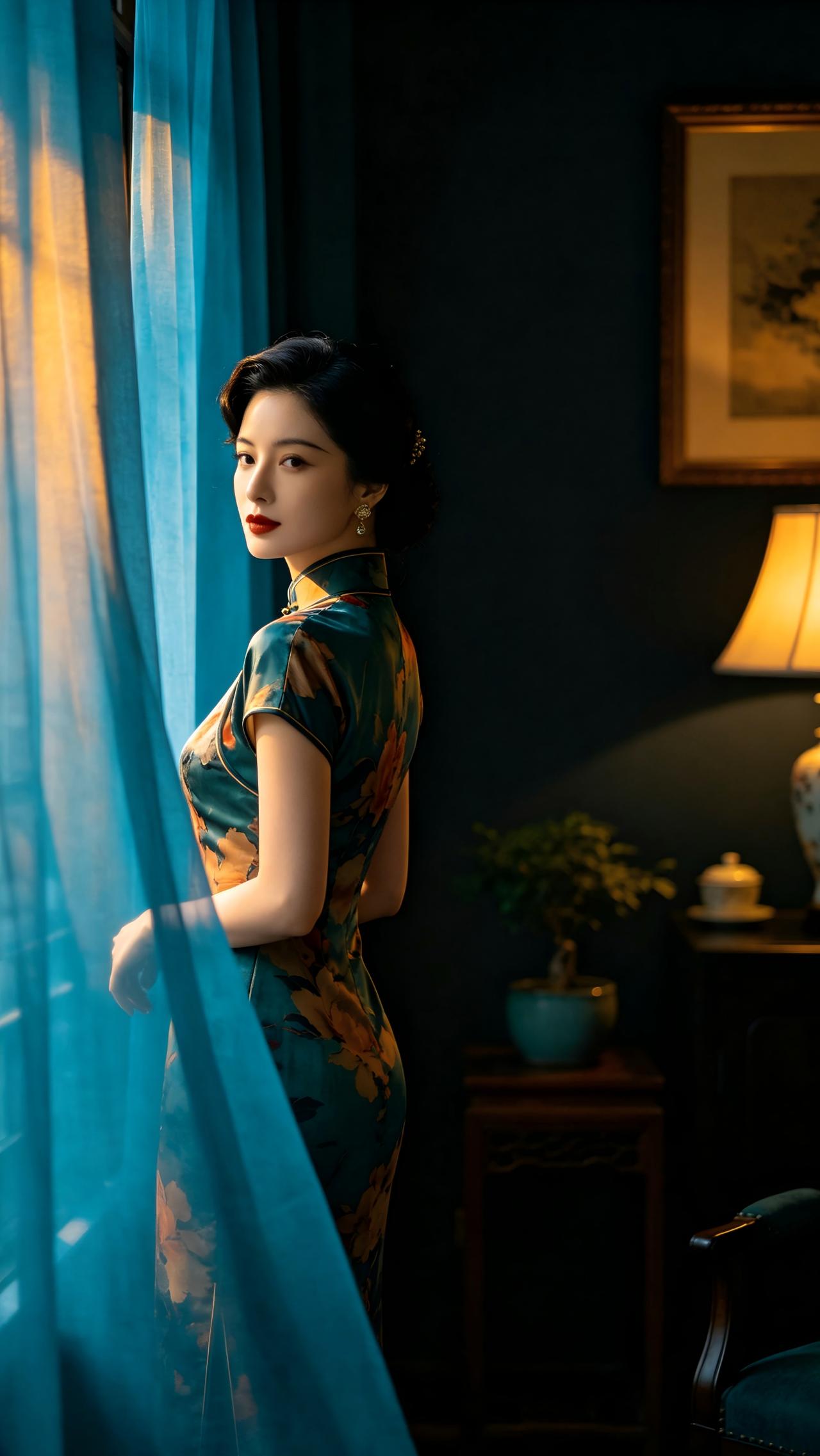 高清美女旗袍民国风高雅气质美女美女人像群一起看电影老电影氛围感