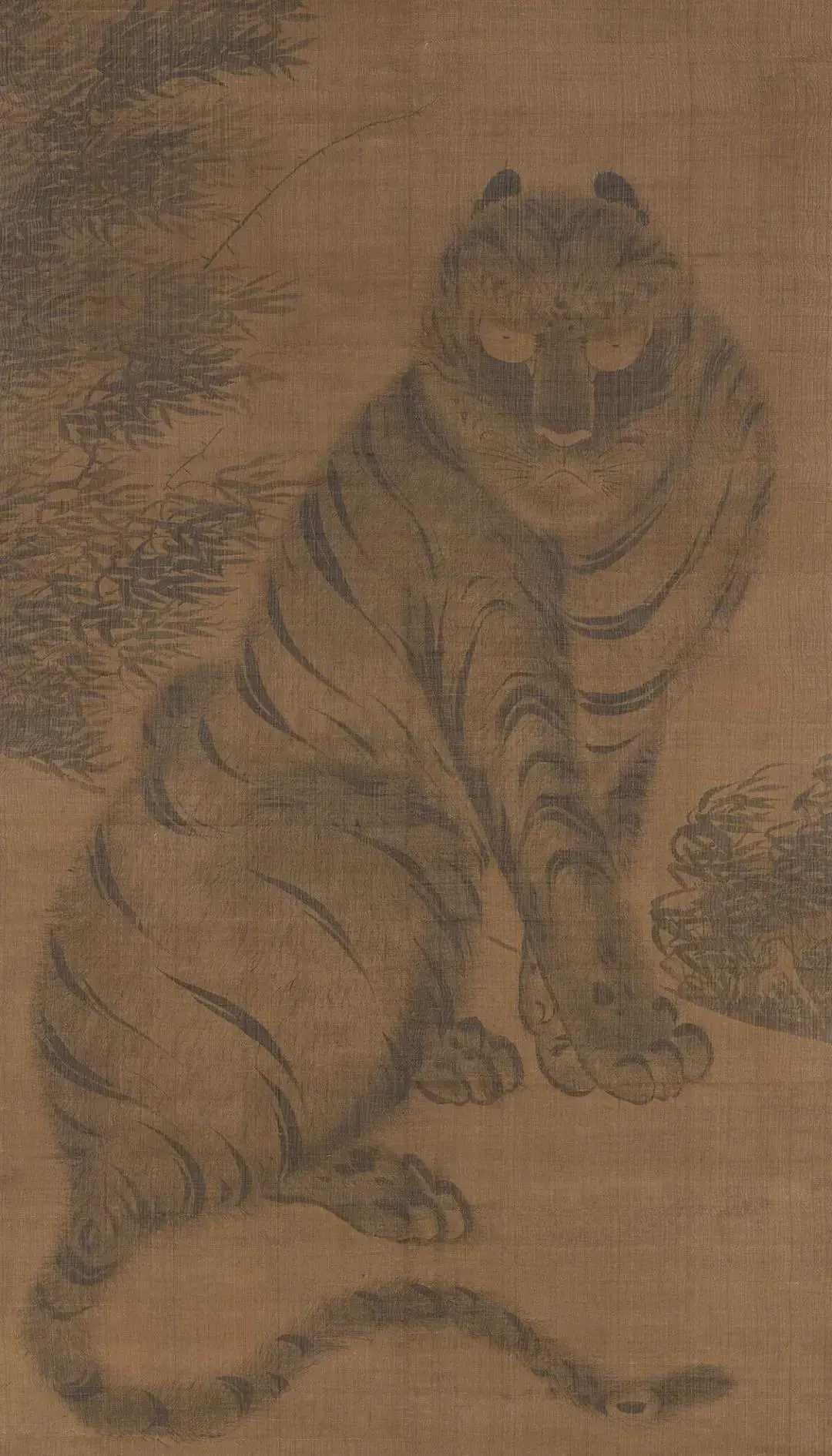 牧溪 风虎图。绢本 墨笔 泉屋博物馆藏。牧溪，法名法常，号牧溪，也做牧谿。生卒年